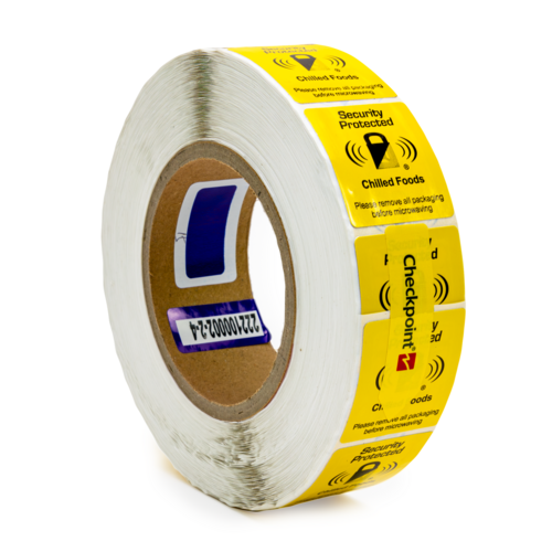 3740 Food Adhesive RF Labels, Yellow Thermal w Black Lock Logo